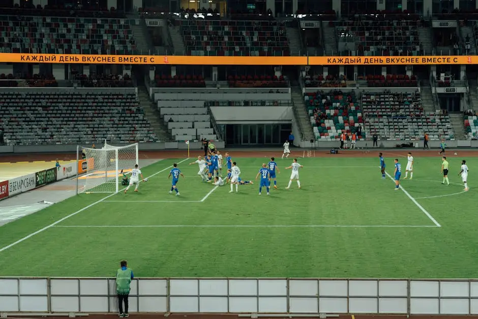 مباراة كرة قدم في ملعب حديث تمثل مباريات البريميرليج المتبقية لمحاكاتها في EA FC 26