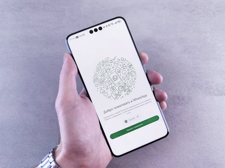 شاشة ترحيب واتساب على هاتف ذكي لشرح كيفية إخفاء زر Meta AI