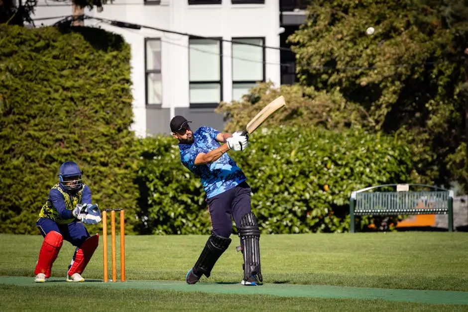 ضارب يضرب الكرة في مباراة كريكيت تشبه أجواء Cricket 26