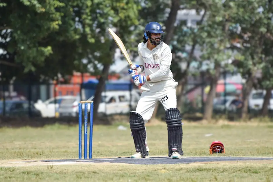 ضارب كريكيت متأهب للضرب يجسد لاعب الكريكيت المثالي