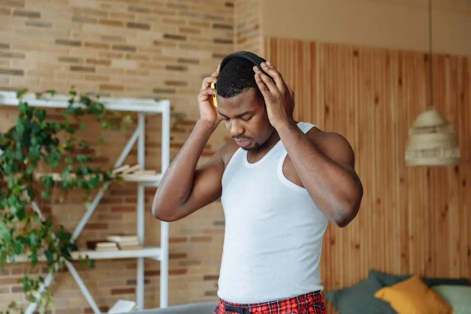 مستخدم يستمع إلى الموسيقى عبر سماعات الرأس - تطبيق أنغامي العربي