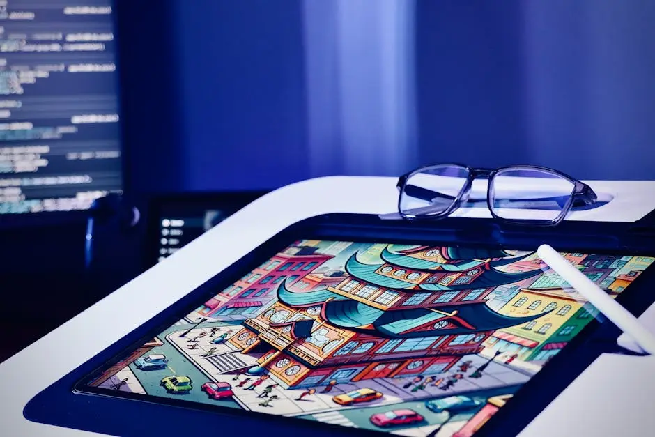 عمل إبداعي رقمي على لوحي رسومي يستفيد من أدوات الذكاء الاصطناعي