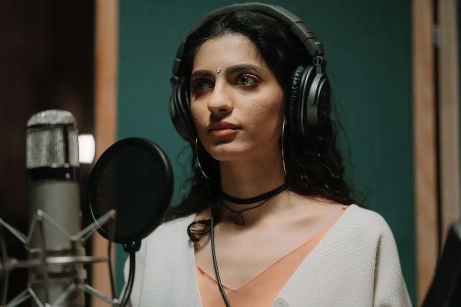 فنانة عربية تسجل أغنية في استوديو موسيقى احترافي
